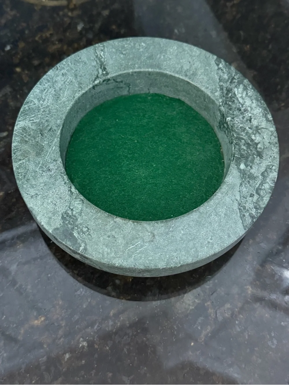 Vintage Green Marble Felt-Lined Catchall Bowl